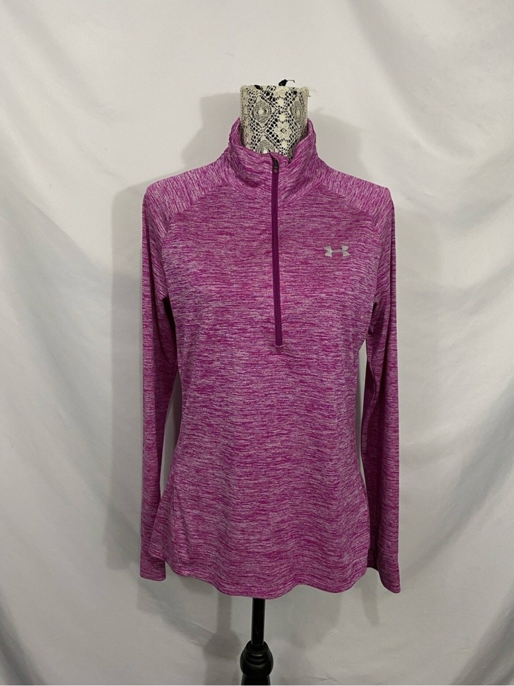 Under Armour Heatgear Heather Pink Women’s Tech Twist 1/2 Zip Athletic Top sz L